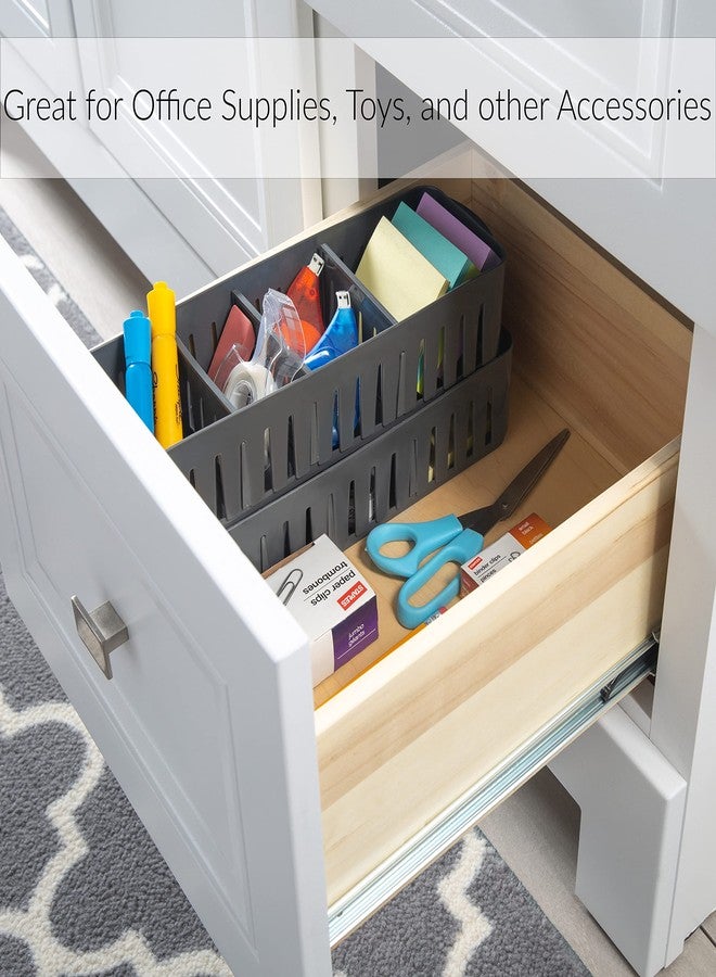 Simplify 4 Compartment Stackable Bin with Adjustable Dividers | Drawer Organizer | Storage Basket | Good for Office | Desk Supplies | Dorm |Bathroom | Accessories | Make Up | Grey - Image 3