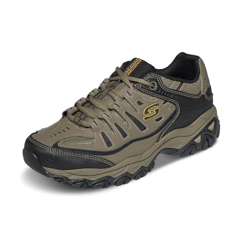 SKECHERS أحذية سكيشرز للرجال بعد الاحتراق M. Fit – جلد علوي، نعل داخلي من رغوة الذاكرة، نعل خارجي من المطاط، Pebble/Black، 13 عريض - Image 1