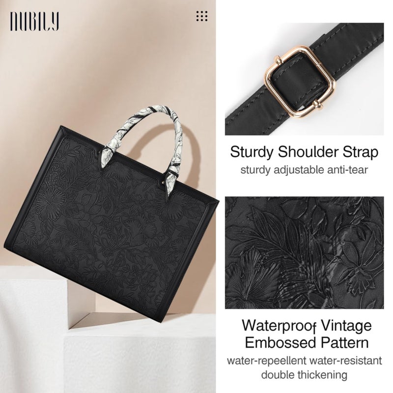 NUBILY Laptop Bag for Women 15.6 Inch Tote Waterproof Leather Computer Business Lightweight Office Briefcase Large Capacity Handbag Shoulder Black - Image 3