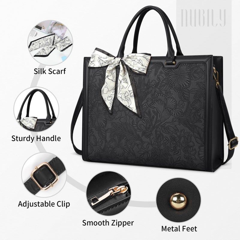 NUBILY Laptop Bag for Women 15.6 Inch Tote Waterproof Leather Computer Business Lightweight Office Briefcase Large Capacity Handbag Shoulder Black - Image 2