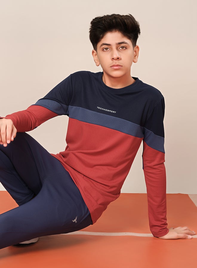 تكنوسبورت تيشيرت بأكمام طويلة بتصميم كتل الألوان ومقاس عادي - Image 1