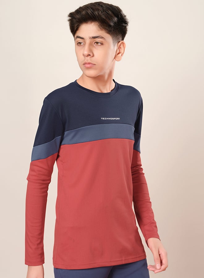 تكنوسبورت تيشيرت بأكمام طويلة بتصميم كتل الألوان ومقاس عادي - Image 4