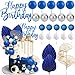 Morofme Blue Silver Balls Cake Decorations Navy Blue Themed Cupcake Toppers White Silver Balloon Cake Topper Glitter Happy Birthday Cake Decor Elegant Boho Cupcake Picks for Wedding Men Birthday Party - Image 2