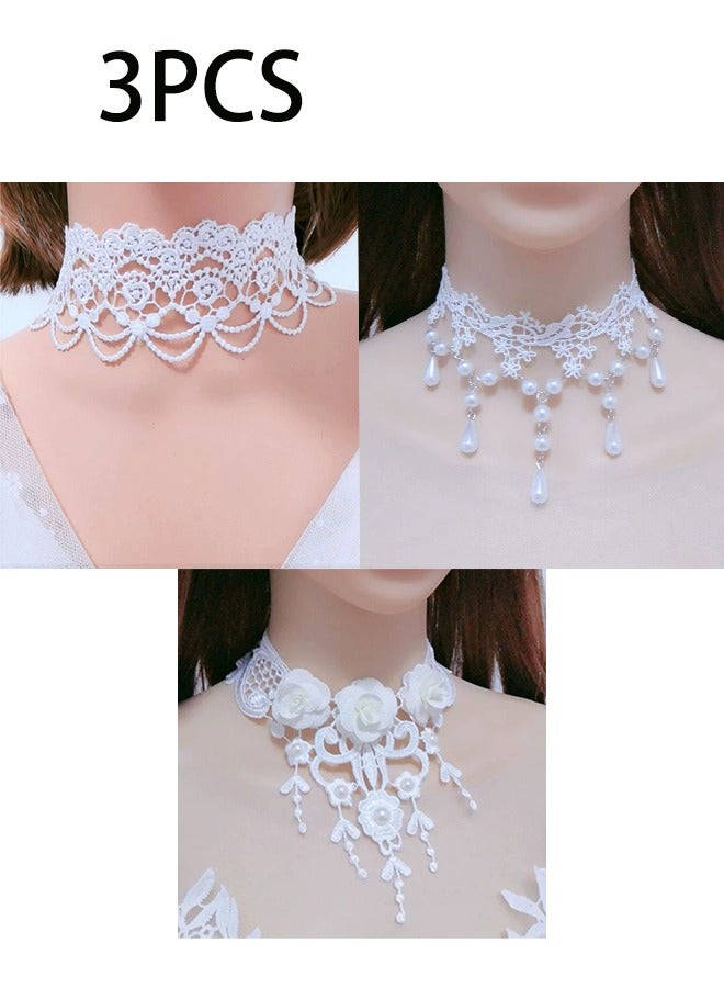 3 قطعة قلادة قلادة مجموعة تمتد الأبيض المخملية الكلاسيكية الوشم الدانتيل قلادة
