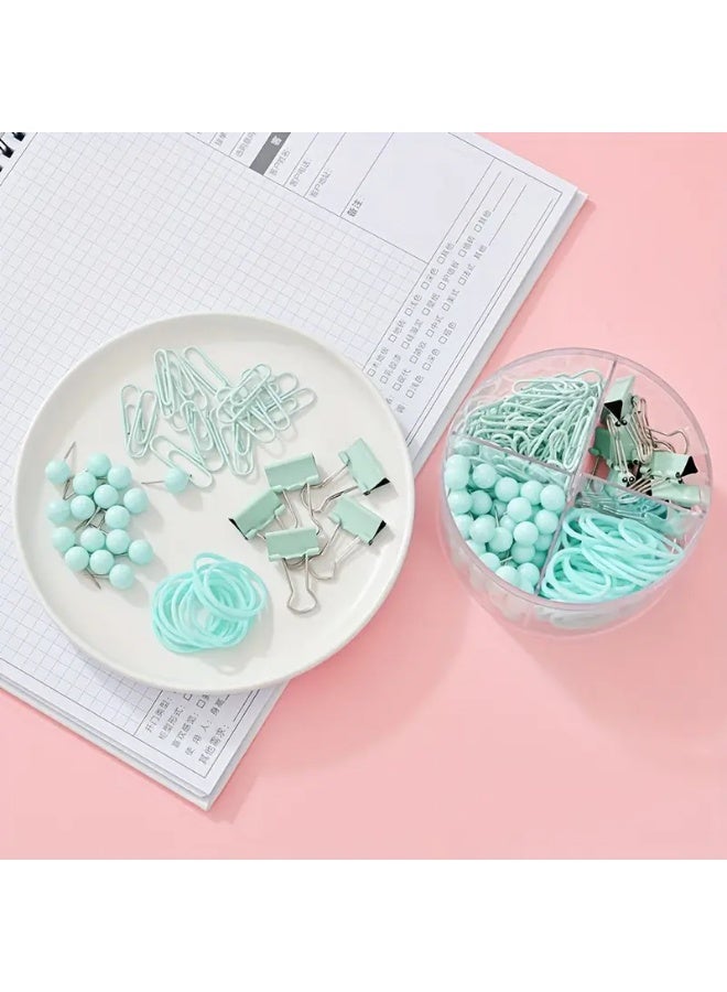 مجموعة دبابيس  مكونة من مشابك ورق اخضر فاتح، وملفات، ودبابيس، وأشرطة مطاطية مع صندوق تخزين - Image 5