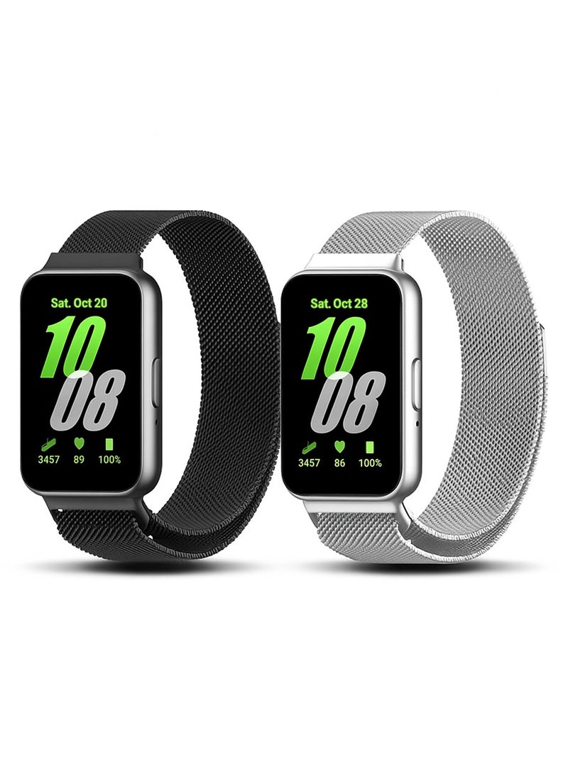 O Ozone (Pack of 2) Milanese Loop Band Compatible with Samsung Galaxy FIT3, Magnetic Stainless Steel Mesh Quick Release Adjustable Replacement Smartwatch Wristband Straps for Men Women - Image 1
