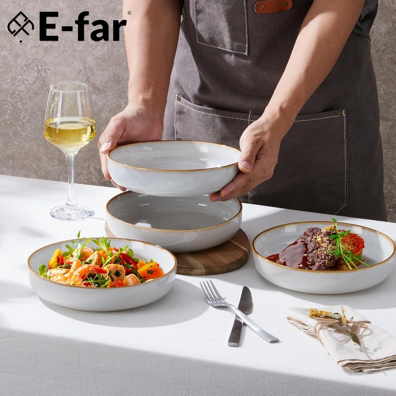 Pasta Bowls Set of 4, 35oz Large Salad Bowls for Serving, Wide and Shallow Ceramic Plates for Kitchen, Double Reactive Glaze, Microwave and Dishwasher Safe, Seashell White - Image 3