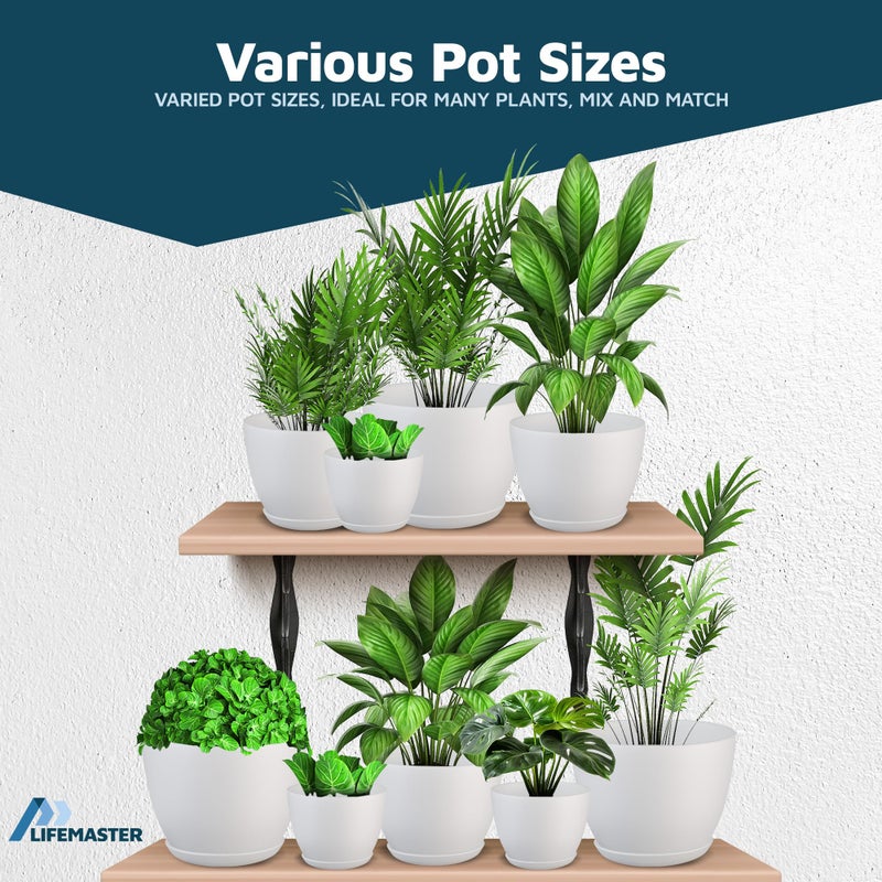 Lifemaster Eco Friendly Plant Pot Set -5-Pack Home Decor Flower Indoor and Outdoor Plastic Pots with Drainage Holes, Assorted Sizes (7", 6.6", 6", 5.3", 4.8") - Stackable Garden Versatile Planters - Image 4