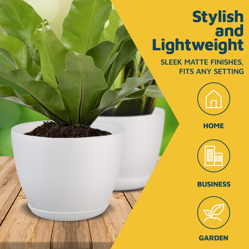 Lifemaster Eco Friendly Plant Pot Set -5-Pack Home Decor Flower Indoor and Outdoor Plastic Pots with Drainage Holes, Assorted Sizes (7", 6.6", 6", 5.3", 4.8") - Stackable Garden Versatile Planters - Image 3