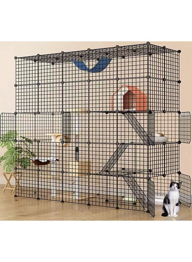 Generic Large Cat Cage Indoor DIY Pet Playpen Detachable Metal Animal Kennels Crate Small Animal House Foldable Yard Fence Cage Large Exercise Place with 5 Door 4 Tier for 1-4 Cats  - Image 1
