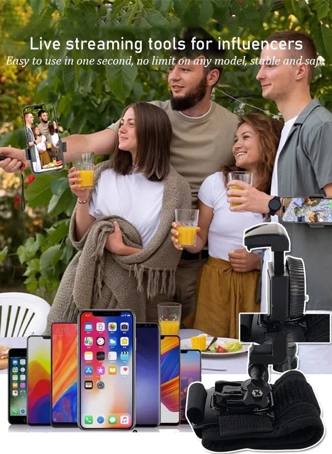 Multifunctional Universal Mobile Phone Holder Black, Portable Metal Mobile Phone Holder, Adjustable Mobile Phone Holder, 360-Degree Universal Mobile Phone Holder, Stable Alloy Mobile Phone Holder, Retractable Mini Selfie Stick/Black, Wrist Strap, 360-Degree Rotating Sports Wristband Mobile Phone Holder, Live Video Shooting Wristband Mobile Phone Holder - Image 4