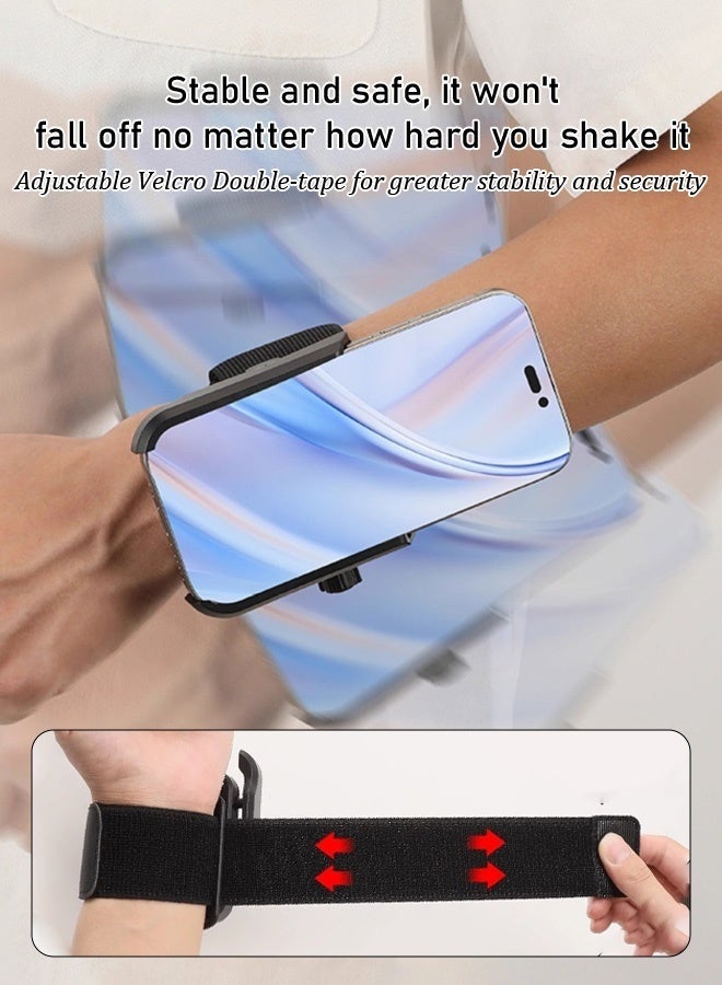 Multifunctional Universal Mobile Phone Holder Black, Portable Metal Mobile Phone Holder, Adjustable Mobile Phone Holder, 360-Degree Universal Mobile Phone Holder, Stable Alloy Mobile Phone Holder, Retractable Mini Selfie Stick/Black, Wrist Strap, 360-Degree Rotating Sports Wristband Mobile Phone Holder, Live Video Shooting Wristband Mobile Phone Holder - Image 3