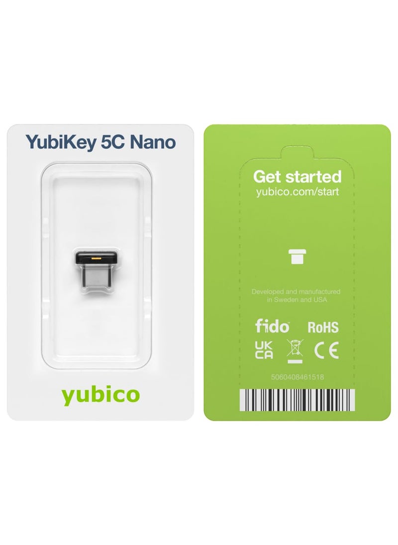 Yubico - YubiKey 5C Nano - Multi-Factor authentication (MFA) Security Key, Connect via USB-C, Compact Size, FIDO Certified - Protect Online Accounts