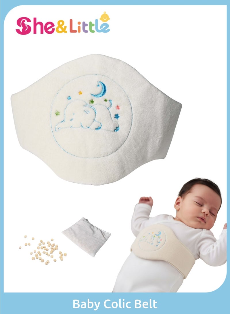 حزام المغص للرضع الأطفال بنواة الكرز، حزام مغص الاطفال مصنوع من قطن نقي قابل للتعديل بنسبة 100٪،حزام منع المغص،  وسادة تدفئة لبطن الرضيع لتخفيف الغازات والمغص (فيل) - Image 1