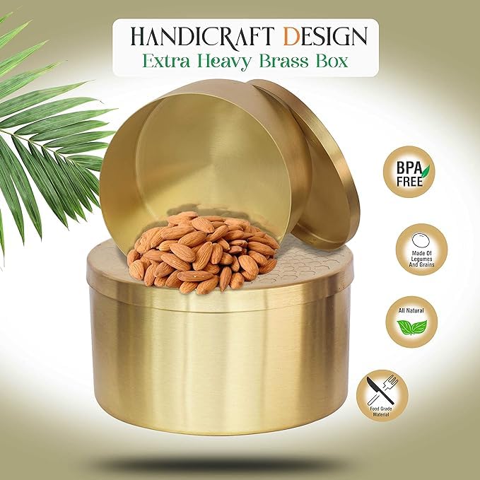 Pure Source India Brass Masala Storage Container for Dry Fruits, Candy, or as a Serving Bowl Decorative, Rustproof & Durable Container (GOLD 1100ML 1Pcs) - Image 2