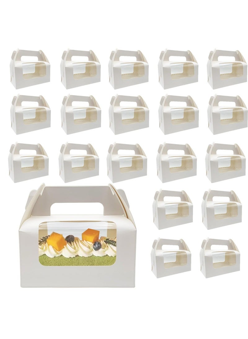 Generic - 20 Pcs Cake Boxes, Paper Cake Packing Box, White Cake Packing Box with Clear Window, Handle and Base for Cakes, Pastries, Cookies, Cupcakes, Swiss Roll (6.3 x 3.7 x 3.1 Inches) - Image 1