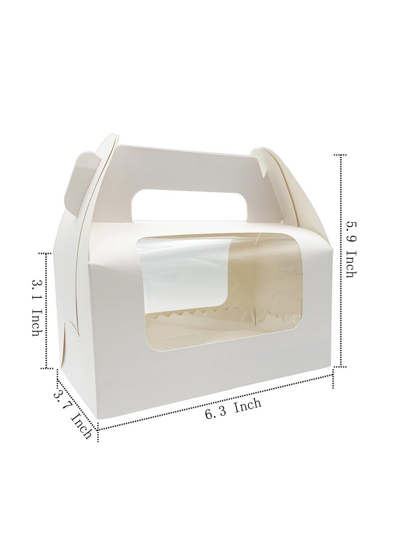 Generic - 20 Pcs Cake Boxes, Paper Cake Packing Box, White Cake Packing Box with Clear Window, Handle and Base for Cakes, Pastries, Cookies, Cupcakes, Swiss Roll (6.3 x 3.7 x 3.1 Inches) - Image 1