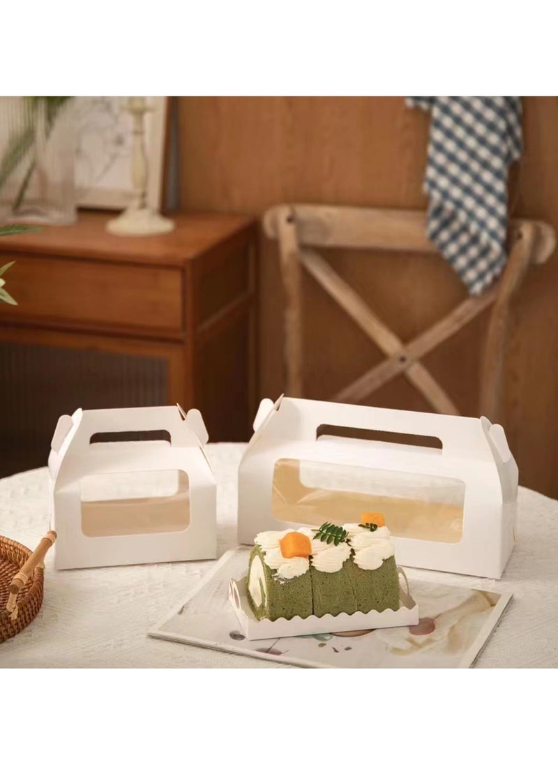 Generic - 20 Pcs Cake Boxes, Paper Cake Packing Box, White Cake Packing Box with Clear Window, Handle and Base for Cakes, Pastries, Cookies, Cupcakes, Swiss Roll (6.3 x 3.7 x 3.1 Inches) - Image 1