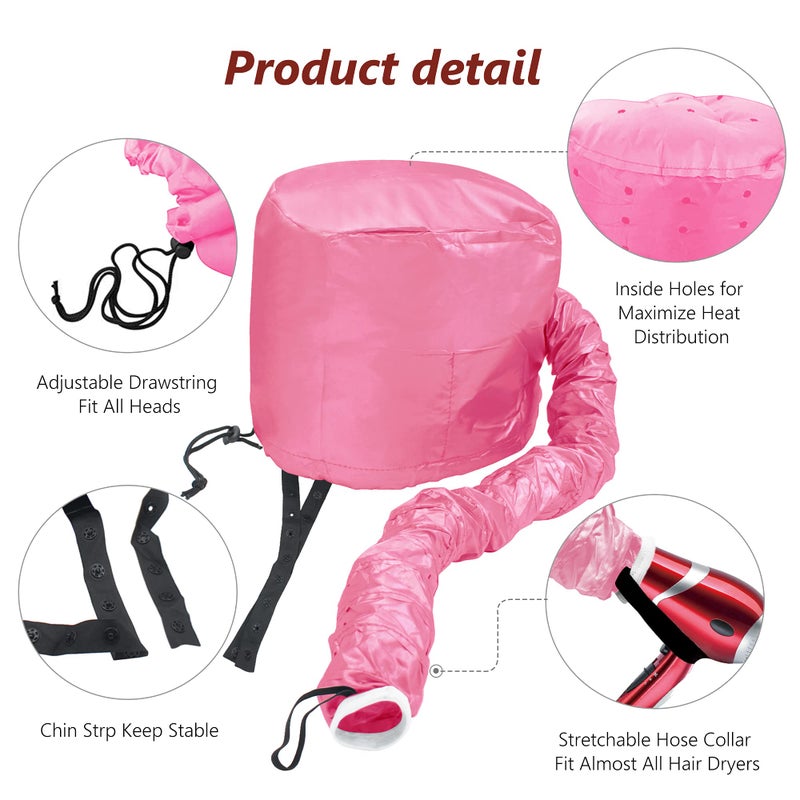 Beautyours Safety Portable Hair Dryer Bonnet Attachment for Hair Styling - Deep Pink - Image 2