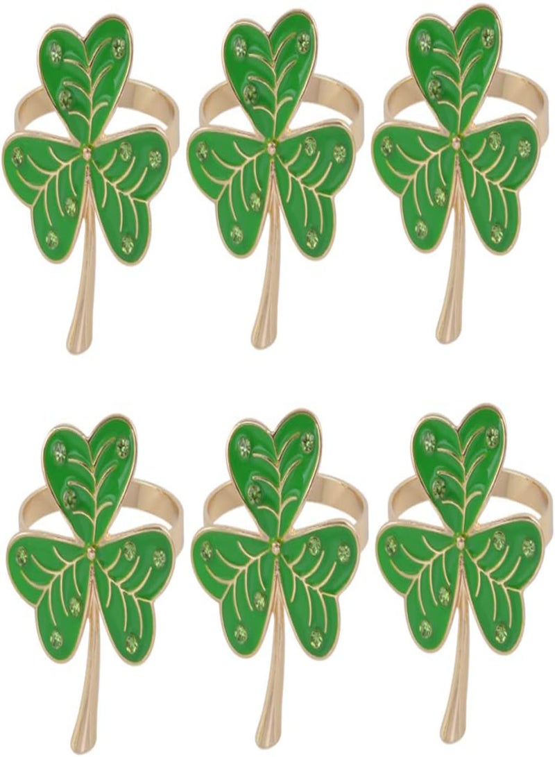 GGOOT Shamrock Napkin Rings Set of 6 Green Clover Napkin Ring for Table Decoration St Patricks Day Accessories  - Image 1
