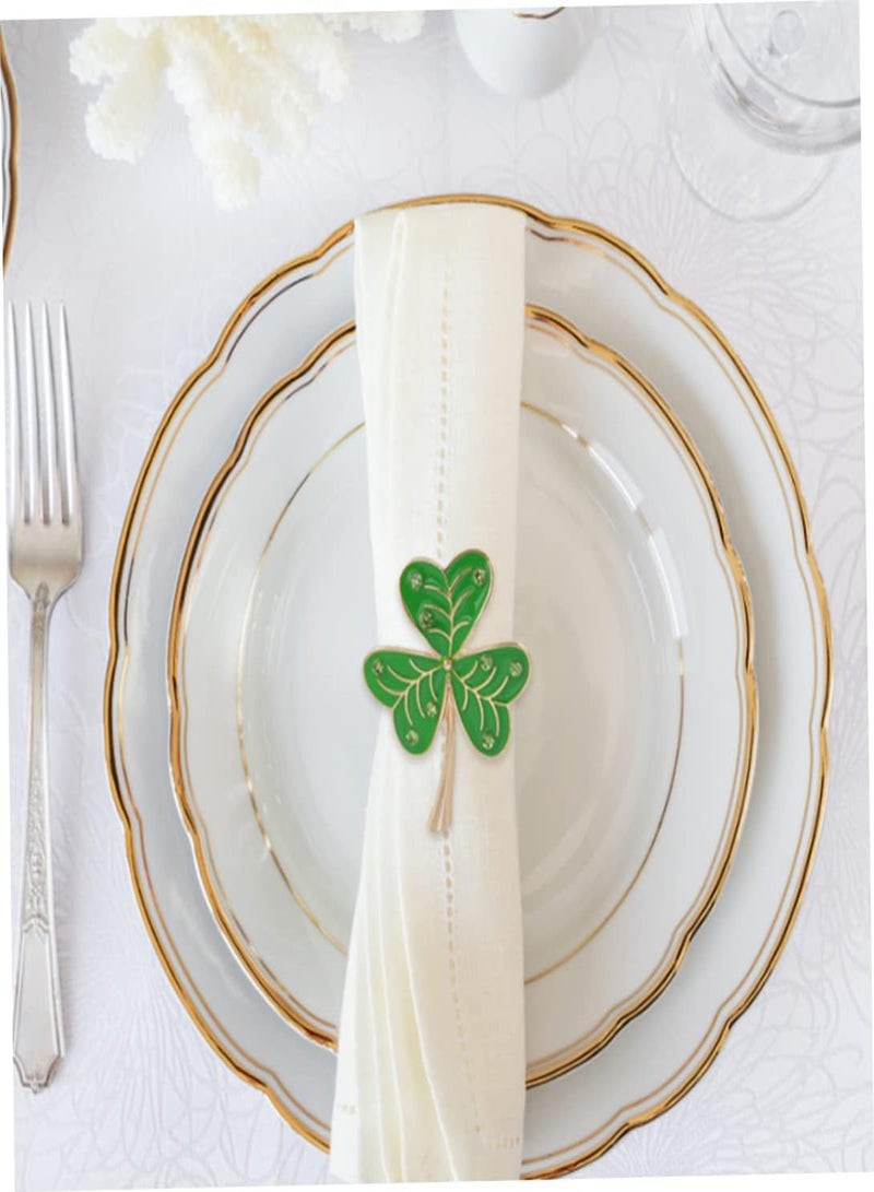 GGOOT Shamrock Napkin Rings Set of 6 Green Clover Napkin Ring for Table Decoration St Patricks Day Accessories  - Image 3