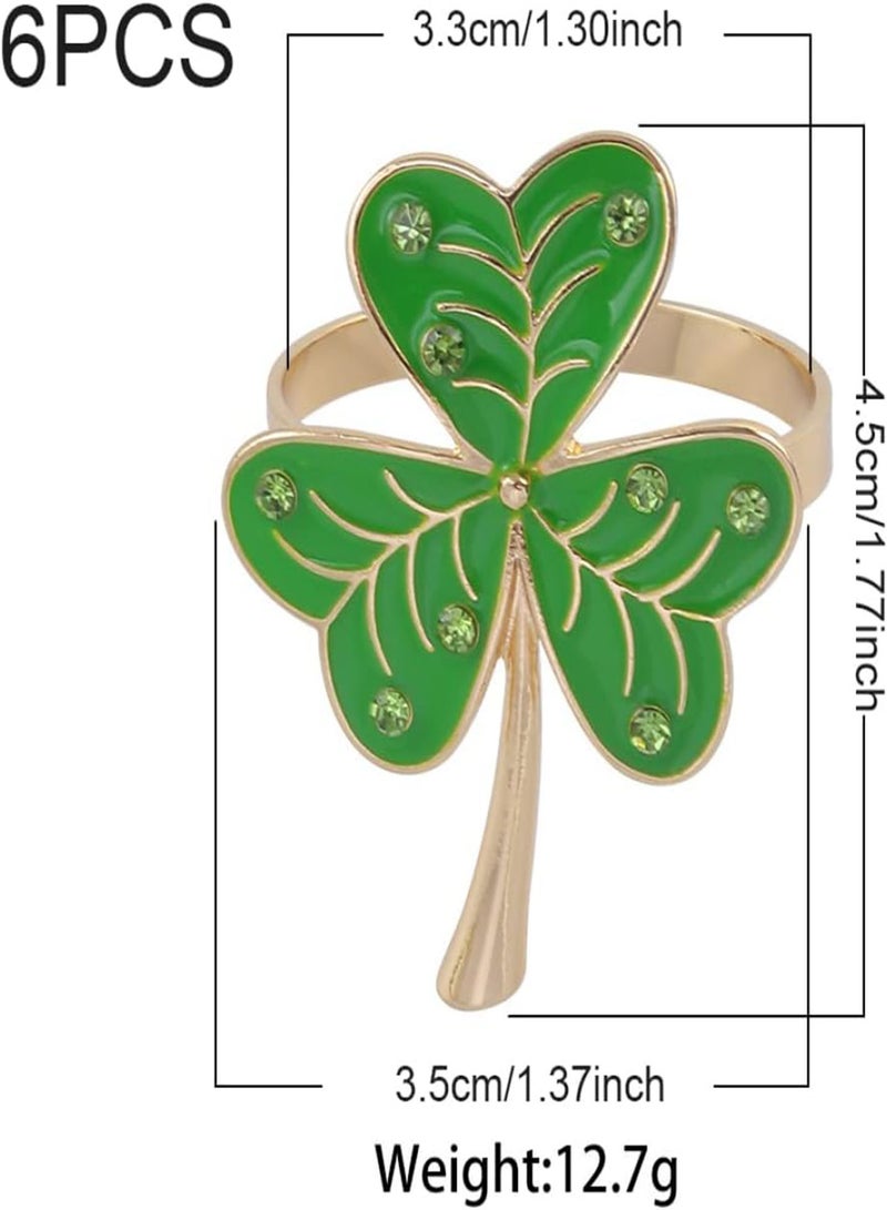 GGOOT Shamrock Napkin Rings Set of 6 Green Clover Napkin Ring for Table Decoration St Patricks Day Accessories  - Image 5