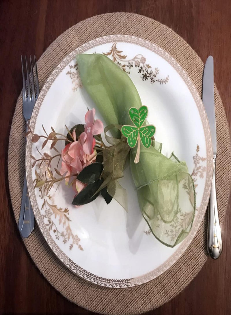 GGOOT Shamrock Napkin Rings Set of 6 Green Clover Napkin Ring for Table Decoration St Patricks Day Accessories  - Image 2