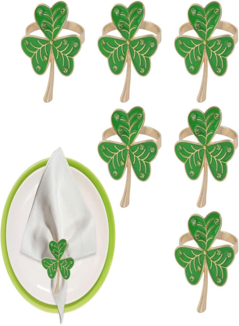GGOOT Shamrock Napkin Rings Set of 6 Green Clover Napkin Ring for Table Decoration St Patricks Day Accessories  - Image 4