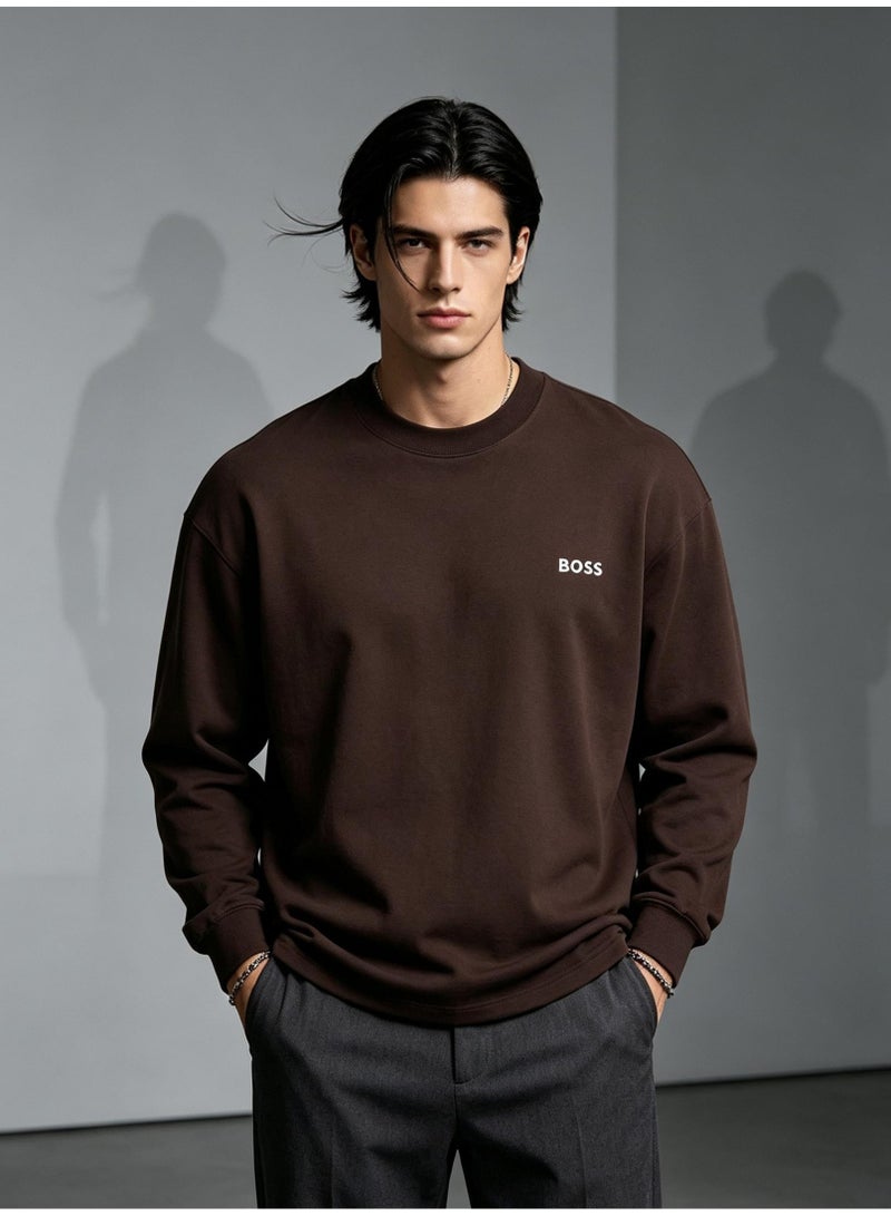 BOSS Men Rich Coffee Brown Crew Neck Sweatshirt Earth Tone Retro Casual Street Outfit Brown - Image 2