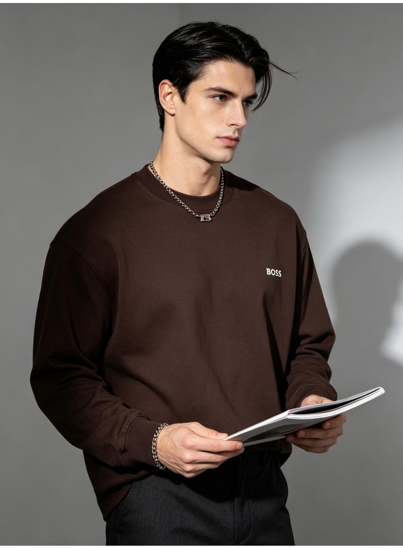 BOSS Men Rich Coffee Brown Crew Neck Sweatshirt Earth Tone Retro Casual Street Outfit Brown - Image 4