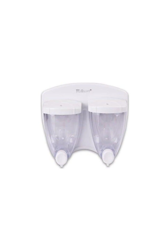 فلوسوفت موزع صابون سائل مزدوج من فلوسوفت بلاستيكي 350 مل + 350 مل مثبت على الحائط سهل التعبئة مناسب لصابون اليد السائل ومعقم اليدين بلاستيك شفاف - صنع في تركيا - Image 3