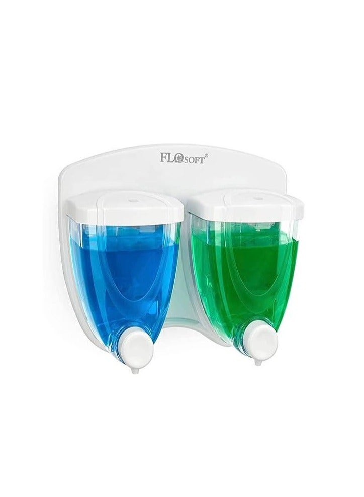 فلوسوفت موزع صابون سائل مزدوج من فلوسوفت بلاستيكي 350 مل + 350 مل مثبت على الحائط سهل التعبئة مناسب لصابون اليد السائل ومعقم اليدين بلاستيك شفاف - صنع في تركيا - Image 4