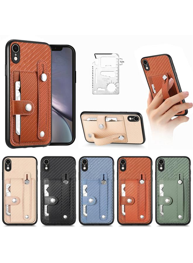 اس-توب جراب لهاتف iPhone XR مزود بسوار معصم ومسند ومحفظة بطاقات وغطاء خلفي وحافظة هاتف مع سكين أداة - Image 3