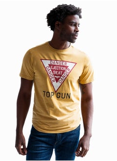 Top Gun TOP GUN® Men's Graphic Printed Ejection Seat Triangle Short Sleeve Cotton T-Shirt in Yellow – Casual Round Neck Tee for Everyday Wear 