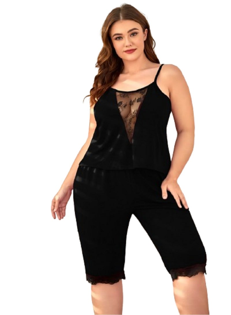 MANIKAN Women's Lycra Pajamas with elegant Lace Detail the chest  - Image 1