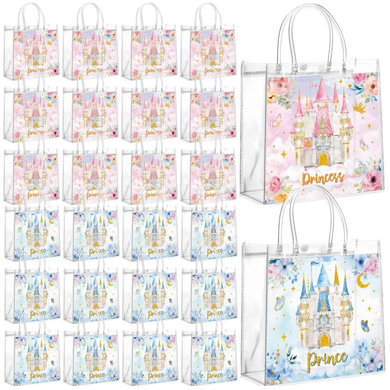 Geyoga 24pcs Princess Party Favor Bags with Handles Mini PVC Prince Princess Gift Bags Bulk 63 x 59 Inches Watercolor Castle Themed Treats Gift for Baby Shower Gender Reveal Birthday Supplies - Image 2