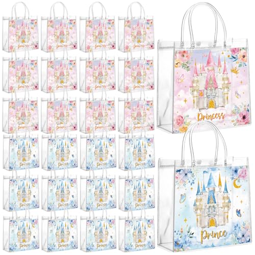 Geyoga 24pcs Princess Party Favor Bags with Handles Mini PVC Prince Princess Gift Bags Bulk 63 x 59 Inches Watercolor Castle Themed Treats Gift for Baby Shower Gender Reveal Birthday Supplies - Image 1
