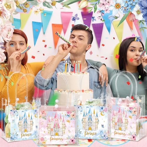 Geyoga 24pcs Princess Party Favor Bags with Handles Mini PVC Prince Princess Gift Bags Bulk 63 x 59 Inches Watercolor Castle Themed Treats Gift for Baby Shower Gender Reveal Birthday Supplies - Image 3