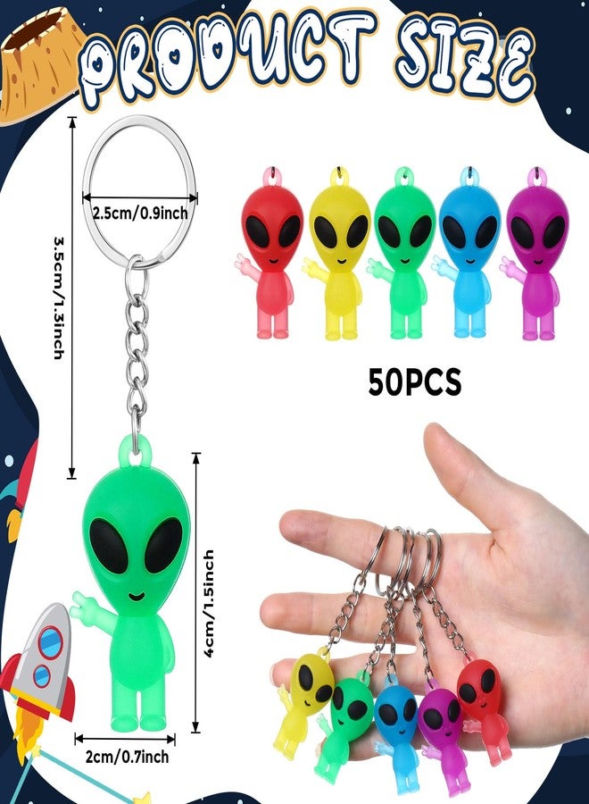 Equsion 50 Pcs Mini Alien Figures Glow in The Dark Keychains Little Tiny Rubber Aliens Figurine Keychain Easter Bulk Gifts Goodie Bag Piñata Stuffers for Space Party Favors Halloween (Colorful) - Image 2