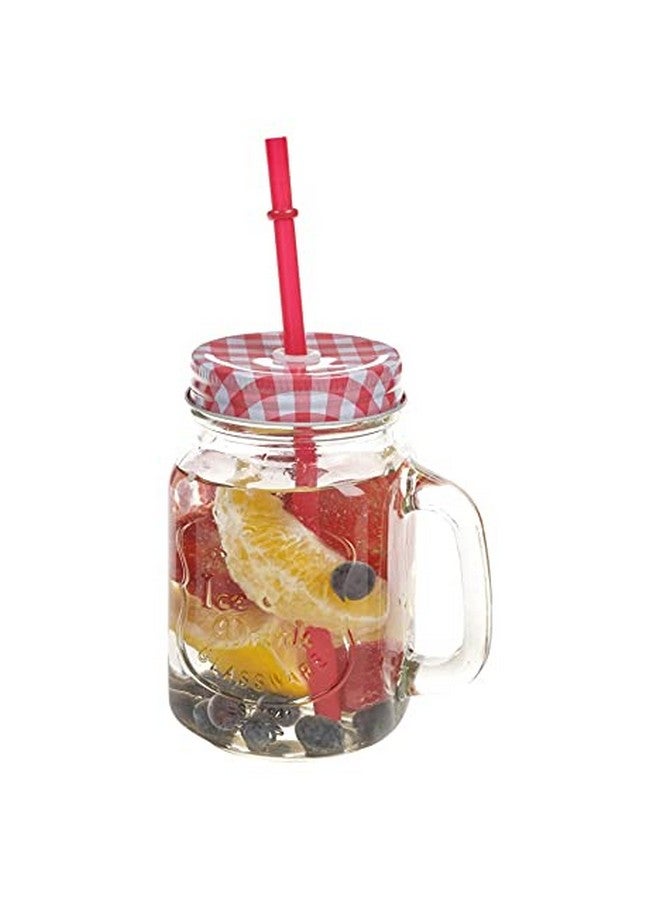Kosh Mason Jar With Lid And Straw For Drinks, Beverages Fruit Juice Glass Airtight Frosty Jar with Handle Mason mug Jars set with Lid and Reusable Straw (Random Color, Clear, 450 ml) (1 PC) - Image 4