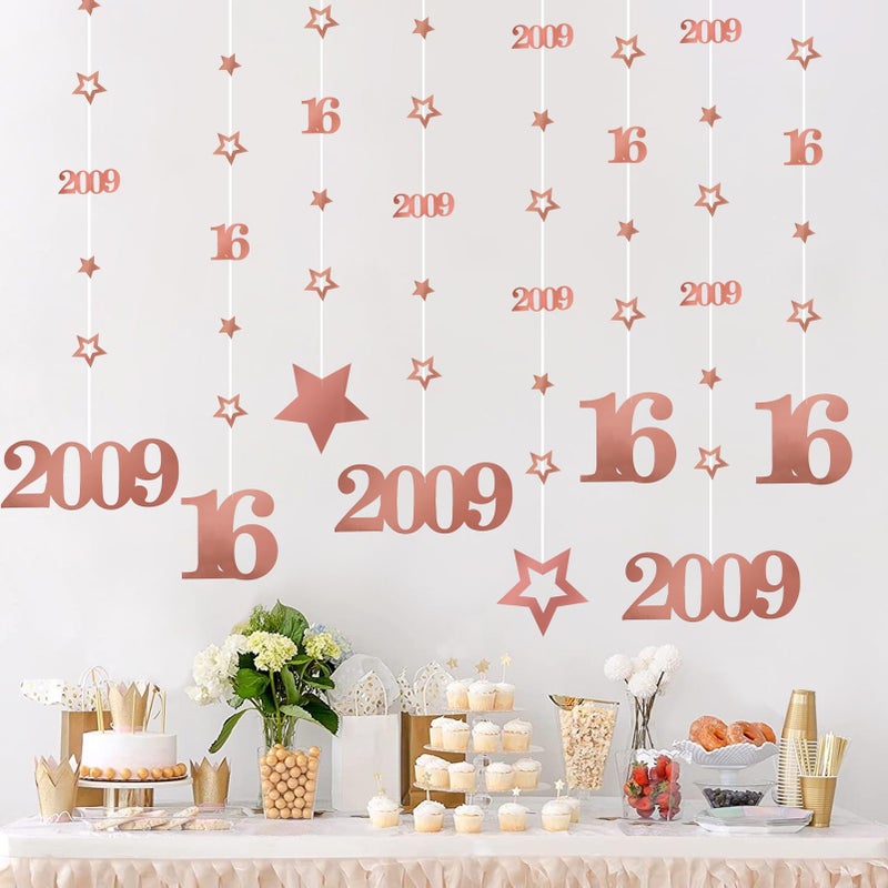 Eucutur Pink Rose Gold Sweet 16 Party Decorations For Girls  Pre-Strung Glitter Twinkle Number 2009 16 Years Old Hanging Streamer Banner Party Supplies  Pink Happy 16Th Bday Sweet Sixteen Gifts Decor - Image 4