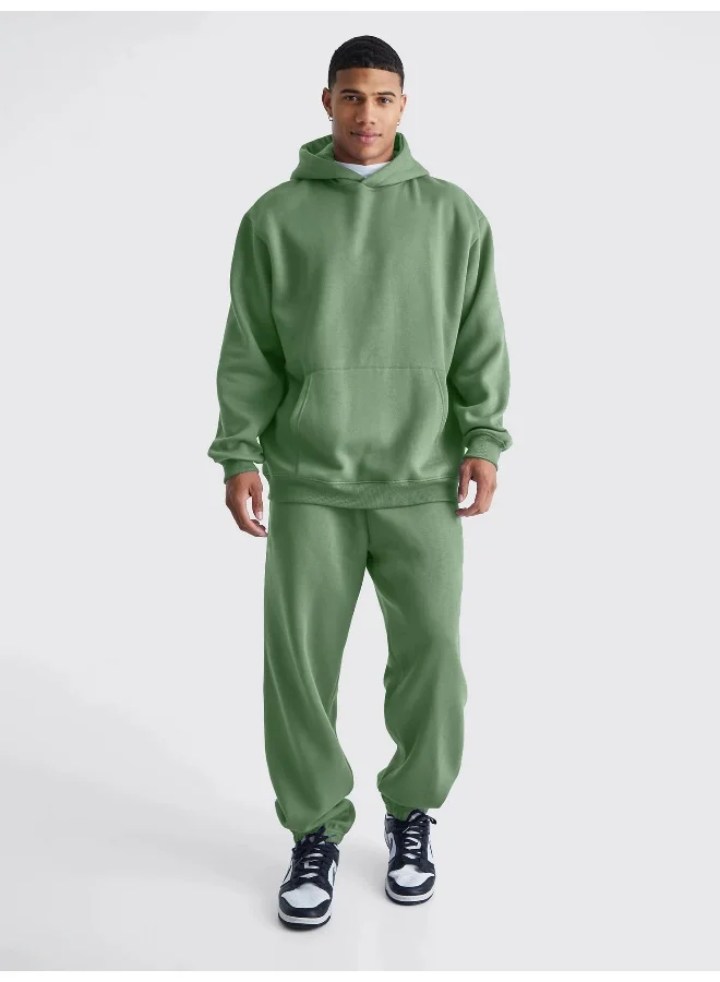 Maniac Maniac Mens Solid Hunter Green Hooded Neck Sweatshirt and Jogger Cotton Loopknit Fleece Co-Ords