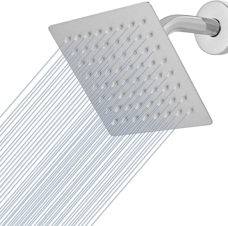 Voolan Rain Shower head, High Pressure Shower Head Made of 304 Stainless Steel, Relaxed Shower Experience Even at Low Water Flow and Pressure(6" Brushed Nickel) - Image 1