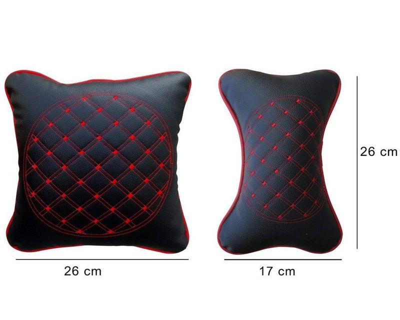 Selifaur Black and Red Double Quilted Car Cushion and Neck Rest Pillow Set of 4 for Vitara Brezza - Image 5