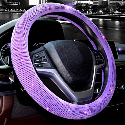 Valleycomfy Steering Wheel Cover for Women Bling Bling Crystal Diamond Sparkling Car SUV Wheel Protector Universal Fit 15 Inch (Purple,Standard Size(14" 1/2-15" 1/4)) - Image 1