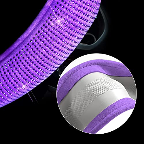 Valleycomfy Steering Wheel Cover for Women Bling Bling Crystal Diamond Sparkling Car SUV Wheel Protector Universal Fit 15 Inch (Purple,Standard Size(14" 1/2-15" 1/4)) - Image 4