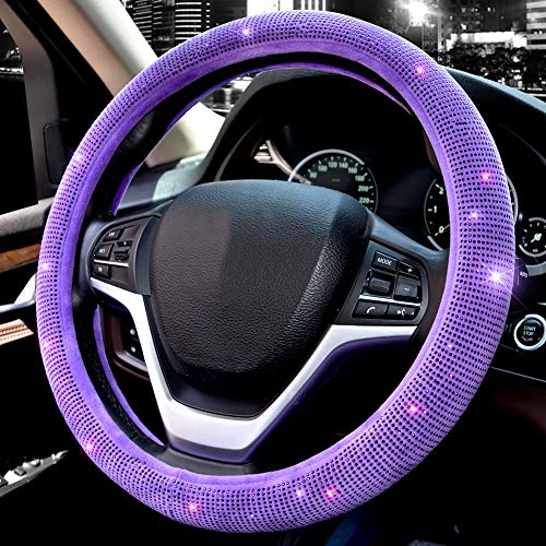 Valleycomfy Steering Wheel Cover for Women Bling Bling Crystal Diamond Sparkling Car SUV Wheel Protector Universal Fit 15 Inch (Purple,Standard Size(14" 1/2-15" 1/4)) - Image 2