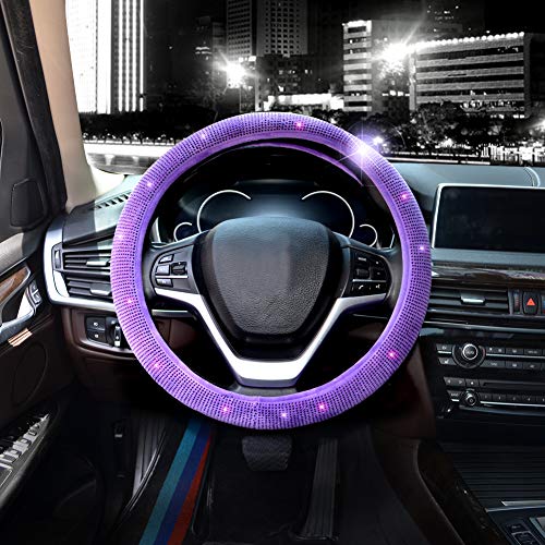 Valleycomfy Steering Wheel Cover for Women Bling Bling Crystal Diamond Sparkling Car SUV Wheel Protector Universal Fit 15 Inch (Purple,Standard Size(14" 1/2-15" 1/4)) - Image 3