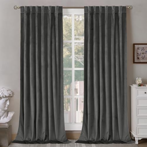 BGment Grey Velvet Curtains 120 Inches Long for Living Room Thermal Insulated Room Darkening Curtains Drapes Window Treatment with Back Tab and Rod Pocket Set of 2 Panels 52 x 120 Inch