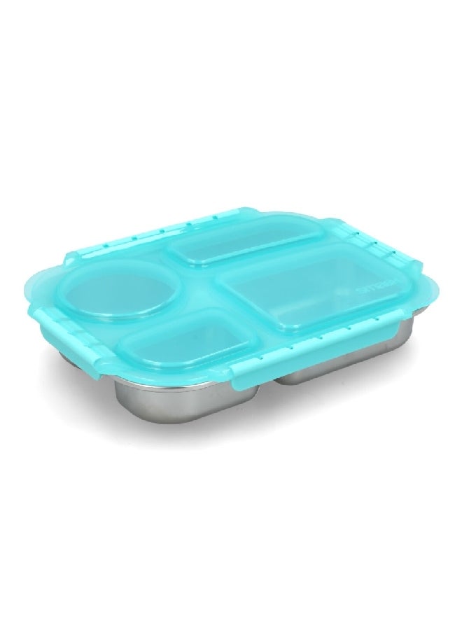Smash 4-Compartment Leak Proof Microwave Safe Stainless Steel Bento Box Aqua and Silver 850 ml 11243 - Image 3